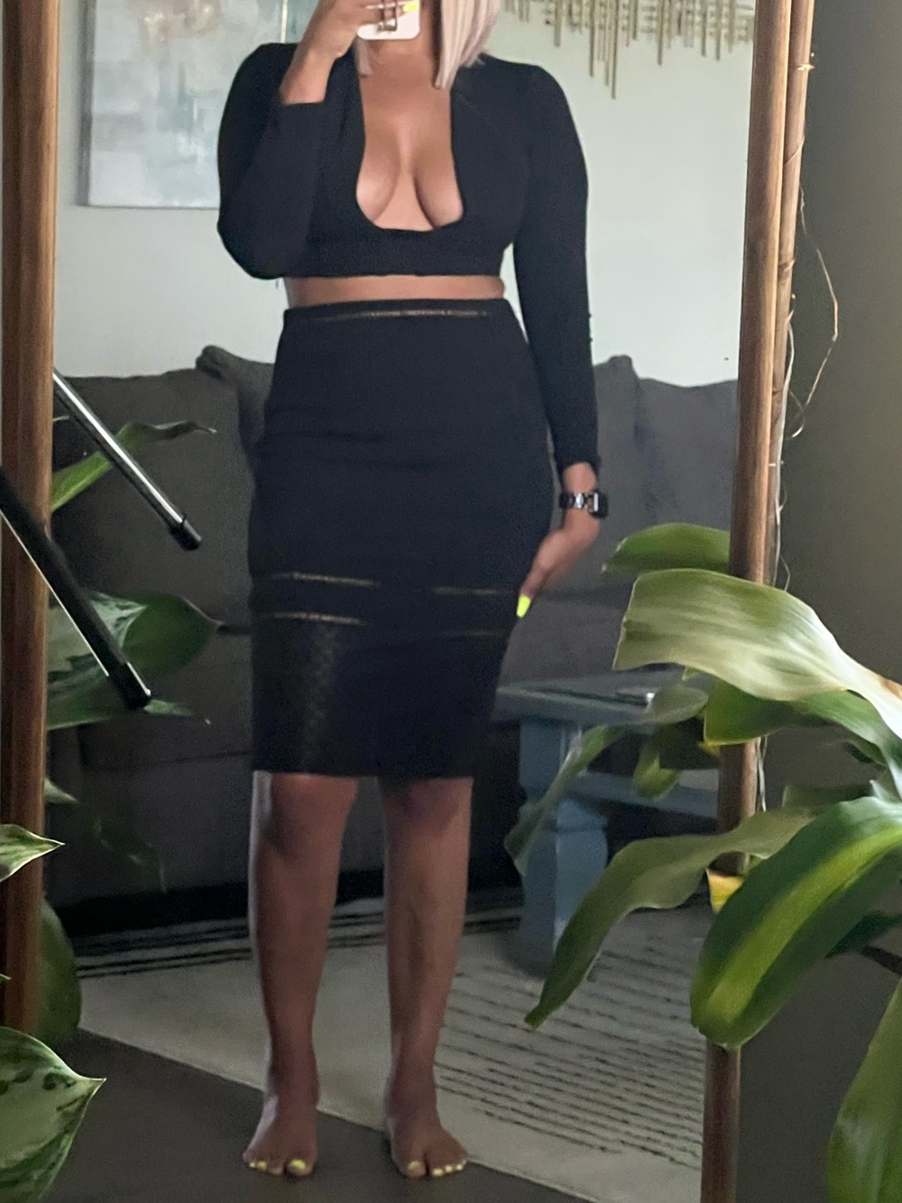 Missguided Black High-Waist  Pencil Skirt Set with mesh details